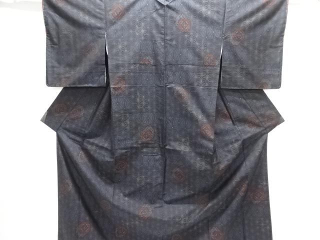 JAPANESE KIMONO / DORO OSHIMA TSUMUGI / WOVEN ASANOHA PATTER & FLOWER CREST 